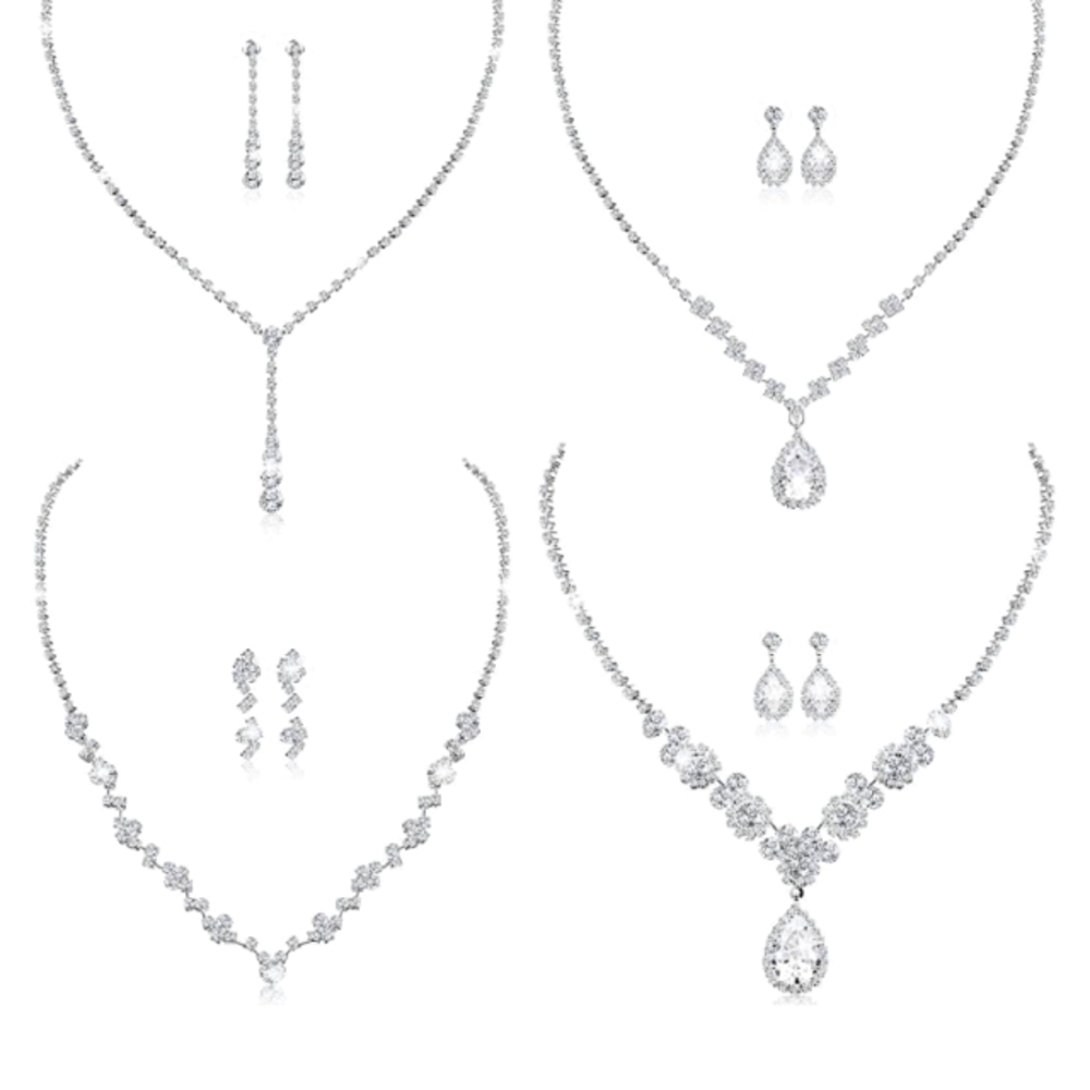 Dazzling Rhinestone Necklace & Earrings 4 Sets NWT